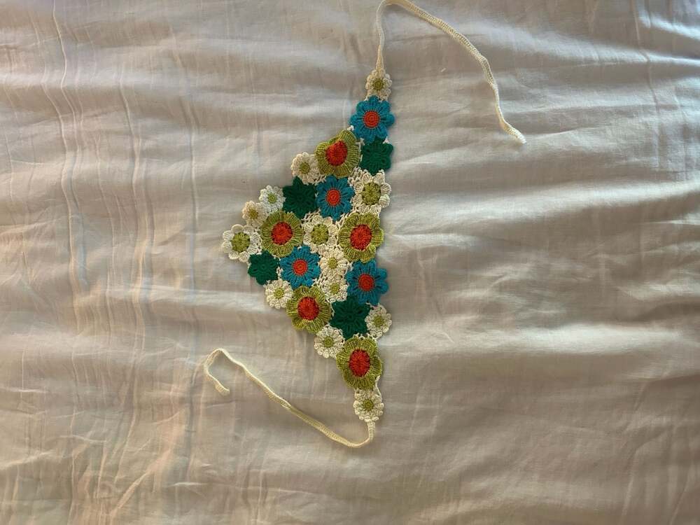 🌸Boho Floral Crochet bandana – Hand-Stitched Flower Hair Wrap – , cottage-core,